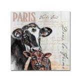 Trademark Fine Art 'Dans la Ferme Cow' by Jennifer Redstreake Painting Print on Wrapped Canvas Canvas | 18 H x 18 W x 2 D in | Wayfair