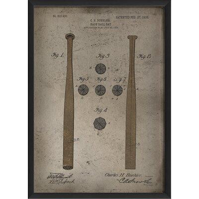 The Artwork Factory Buehler Baseball Bat Framed Graphic Art Paper, Metal in Brown/Gray | 25.13 H x 18.13 W x 1.13 D in | Wayfair 91340