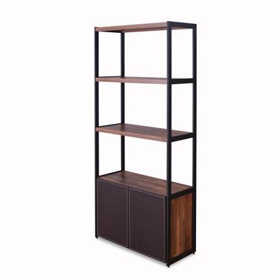 Lark Manor™ Claudio 70" H x 32" W Standard Bookcase Wood/Metal in Black/Brown/Red, Size 70.0 H x 32.0 W x 14.0 D in | Wayfair BYST6175 42182231