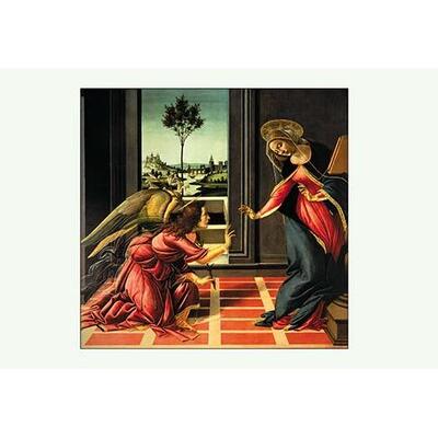 Buyenlarge The Annunciation by Sandro Botticelli - Unframed Painting Print in Black/Red/Yellow | 36 H x 24 W x 1.5 D in | Wayfair