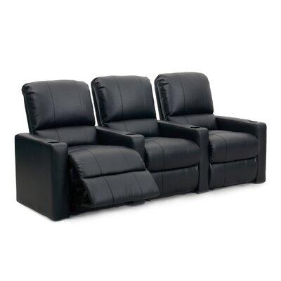 Latitude Run® 89" Wide Faux Leather Home Theater Sofa w/ Cup Holder Faux Leather in Black/Brown | 42 H x 89 W x 39 D in | Wayfair