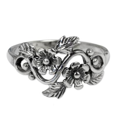 'Siam Bouquet' - Flower and Leaf Sterling Silver Band Ring from Thailan