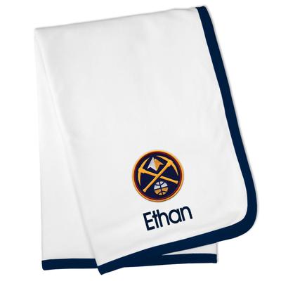 White Denver Nuggets Personalized Baby Blanket