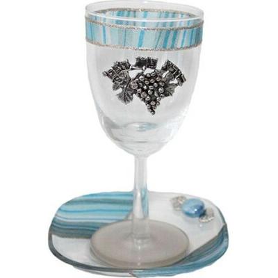 Ben and Jonah Glass Applique Kiddush Cup Glass in Blue | 6.5 H x 5 W x 5 D in | Wayfair MGW-LAKCO
