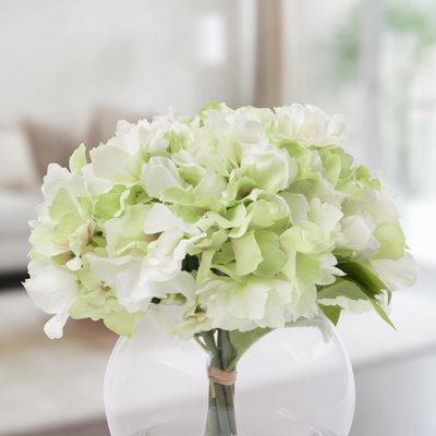 Pure Garden Hydrangea Floral Arrangement in Glass Vase Fabric, Size 9.0 H x 8.0 W x 8.0 D in | Wayfair M150047