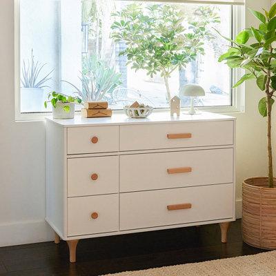 babyletto Lolly 6 Drawer 48" W Double Dresser in White/Brown | 33.75 H x 48 W x 19 D in | Wayfair M9016WN