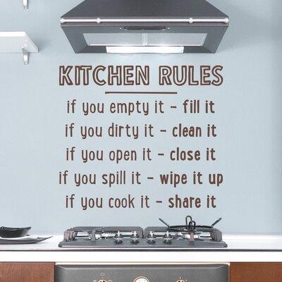 Wallums Wall Decor Kitchen Rules Quote Wall Decal Vinyl, Glass in Red/Brown | 9 H x 36 W in | Wayfair quotes-kitchen-rules-32x28_Brown
