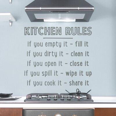 Wallums Wall Decor Kitchen Rules Quote Wall Decal Vinyl, Glass in Gray | 9 H x 36 W in | Wayfair quotes-kitchen-rules-32x28_gray