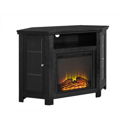  48   Corner Fireplace TV Stand in Black - Walker Edison W48FPCRBL 