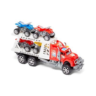 Dash Toyz Toy Cars and Trucks - Friction-Powered Toy ATV Transporter Trailer Truck Set