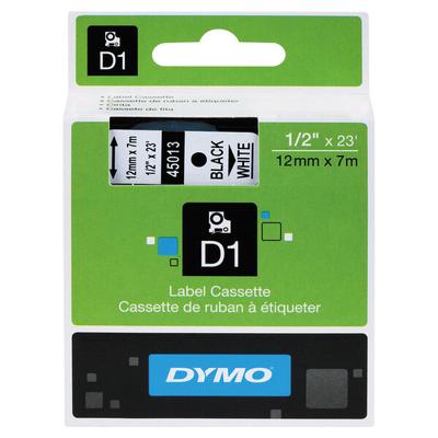 DYMO 45013 D1 1/2" x 23' Black on White High-Performance Polyester Removable Label Tape
