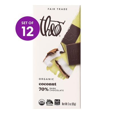 Theo Chocolate - 3-Oz. Coconut 70% Dark Chocolate Bar - Set of 12