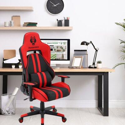Ebern Designs Ergonomic Gaming Chair w/ Adjustable Gas Lift Seating & Lumbar Support Microfiber in Black/Red | Wayfair