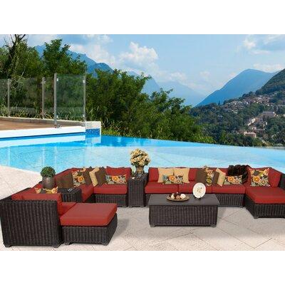 Wade Logan® Ayomikun 13 Piece Rattan Sectional Seating Group w/ Cushions Synthetic Wicker/All - Weather Wicker/Wicker/Rattan in Brown/White | Outdoor Furniture | Wayfair
