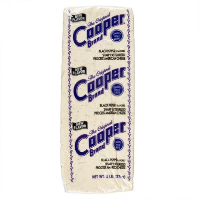 Cooper® Cheese Black Pepper Sharp White American Cheese 5 lb. Solid Block - 2/Case