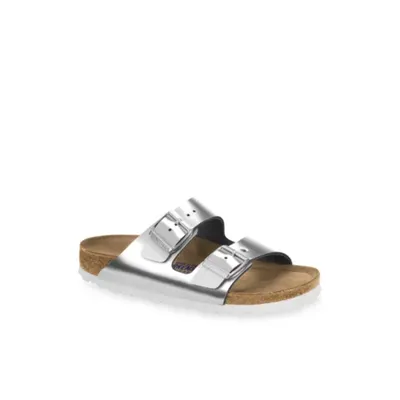 Birkenstock Women's Arizona Metallic Silver Soft Footbed Sandal, 36 EU   5-5.5 N US