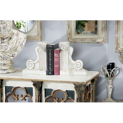 Astoria Grand Large Distressed Decorative Pillar Scroll Bookends Resin in White, Size 12.0 H x 10.0 W x 5.0 D in | Wayfair