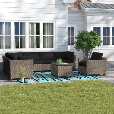 Lark Manor™ Anupras 8 Piece Sectional Seating Group w/ Cushions Wicker/Rattan in Brown/Gray | Outdoor Furniture | Wayfair