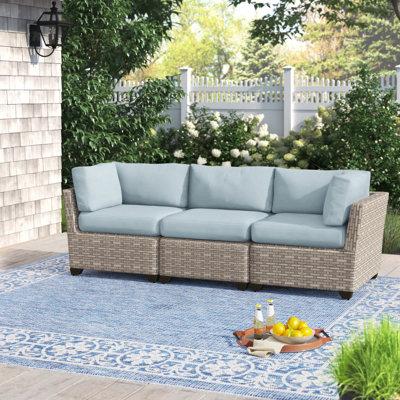 Lark Manor™ Anupras 3 Piece Outdoor Sectional Sofa w/ Cushions All - Weather Wicker/Wicker/Rattan in Gray | 25 H x 89.5 W x 32 D in | Wayfair