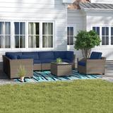 Lark Manor™ Anupras 8 Piece Sectional Seating Group w/ Cushions Wicker/Rattan in Blue | Outdoor Furniture | Wayfair