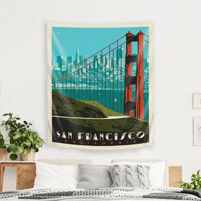 East Urban Home Anderson Design Group San Francisco Golden Gate Bridge Skyline Tapestry in Black/Green | 104 H x 88 W in | Wayfair