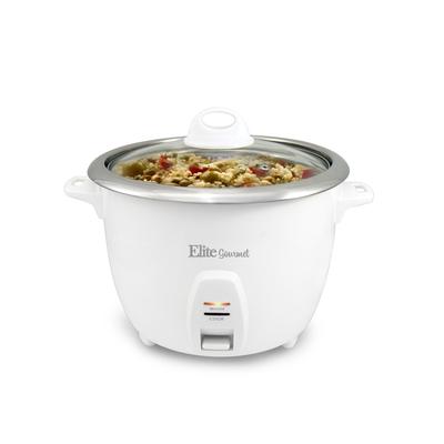 Elite Platinum 10-Cup Rice Cooker with Glass Lid, Stainless Steel Inner Pot, Automatic Keep Warm Function - White
