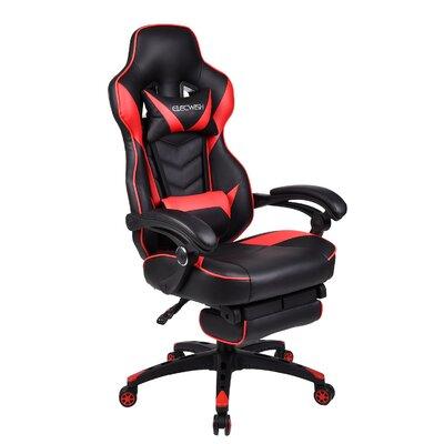 RAYS Reclining Ergonomic Faux Swiveling PC & Racing Game Chair w/ Footrest Faux /Upholste in Red | 49.6 H x 27.5 W x 27.5 D in | Wayfair