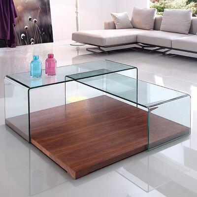 Casabianca Furniture Heiko Coffee Table Wood/Glass in Brown | 18 H x 47.5 W x 47.5 D in | Wayfair CB-1100-WAL
