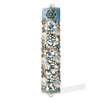 The Holiday Aisle® 24K Gold Plated & Blue Crystals Hand Painted Embellished Mezuzah Pewter in Blue/Gray/Yellow, Size 6.0 H x 2.0 W x 1.25 D in