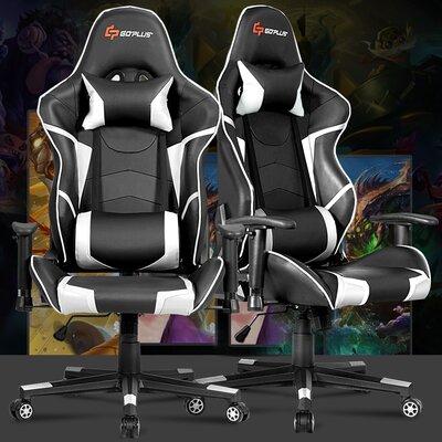Ebern Designs Massage Reclining PC & Racing Game Chair Upholstered, Leather in White | 54.5 H x 27.5 W x 27.5 D in | Wayfair