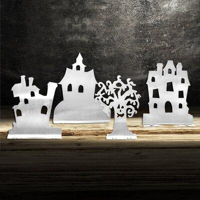 The Holiday Aisle® Stand Up Halloween Figures - Set Of 4 - Haunted Houses Metal in Gray, Size 8.0 H x 10.0 W x 0.05 D in | Wayfair
