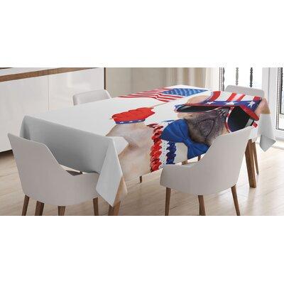 East Urban Home Pug Dog Wearing Patriotic Accessories & Waving The Flag Celebration ImageTablecloth Polyester in Blue/Brown/Gray | 70 D in | Wayfair