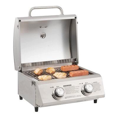 Monument Grills Tabletop Propane Gas Grill Stainless for Portable Camping Cooking w/ Travel Locks, High Lid in Gray | Wayfair 13742