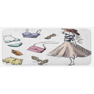 0.1 x 19 x 47 in Kitchen Mat - East Urban Home Summer Fashion Clothing Pattern & Accessories w/ Young Woman Theme Multicolor Kitchen Mat, | Wayfair