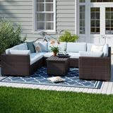Latitude Run® Larren 9 Piece Sofa Seating Group w/ Cushions Synthetic Wicker/All - Weather Wicker/Wicker/Rattan | Outdoor Furniture | Wayfair