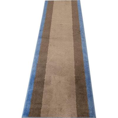 Gray 26 x 0.35 in Area Rug - Ebern Designs Custom Size Brick Geometric Design Color Blue Bordered Slip Resistant Backing Runner Rugs | Wayfair