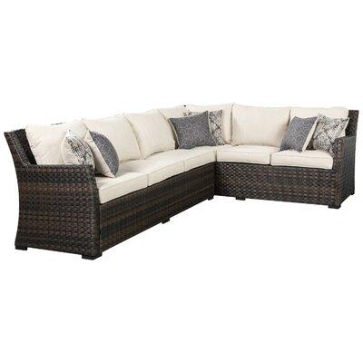 Wildon Home® Ammi 104 Wide Outdoor Wicker Right Hand Facing Patio Sectional w/ Cushions Wicker/Rattan in Gray | 33.75 H x 104 W x 80.5 D in | Wayfair