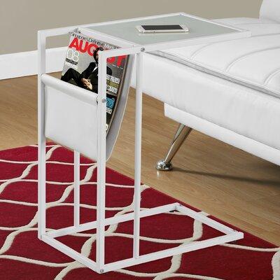 Ebern Designs Enon Accent Table, C-shaped, End, Side, Snack, Living Room, Bedroom, Metal, Pu Leather Look Glass/Metal in White | Wayfair
