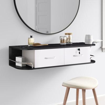 Dotted Line™ Gwen Locking Wall Mount Styling Station Barber Beauty Spa Salon Equipment Wood in White/Black | 9 H x 41.4 W x 14.9 D in | Wayfair