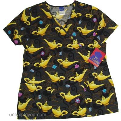 Disney Tops | Aladdin Magic Lamp Scrub Top Medical Uniform Shirt | Color: Gray/Yellow | Size: Various