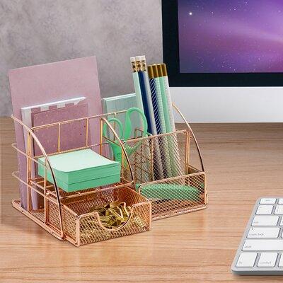 Sorbus Desk Organizer, All-In-One Stylish Mesh Desktop Caddy Includes Pen/Pencil Holder, Mail Organizer, & Sliding Drawer | Wayfair DSK-ORG-CP