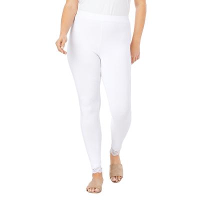 Plus Size Women's Lace-Trim Essential Stretch Legging by Roaman's in White (Size 34/36) Activewear Workout Yoga Pants