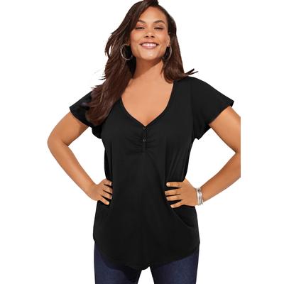 Plus Size Women's Flutter-Sleeve Sweetheart Ultimate Tee by Roaman's in Black (Size 30/32) Long T-Shirt Top