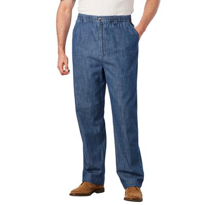 Men's Big & Tall Knockarounds® Full-Elastic Waist Pants in Twill or Denim by KingSize in Stonewash (Size 4XL 40)