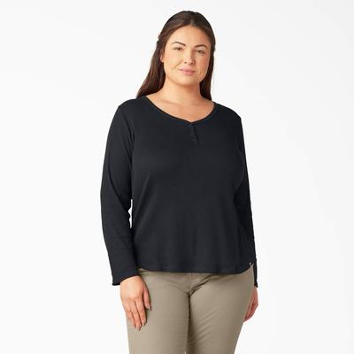Dickies Women's Plus Henley Long Sleeve Shirt - Black Size 3X (FLW097)