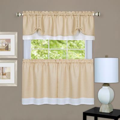 Wide Width Darcy Window Curtain Tier and Valance Set by Achim Home Décor in Tan White (Size 58