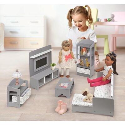 Badger Basket Media Room Furniture Set for 18 inch Dolls - Gray/White Wood in Brown/Gray | 16.25 H x 14 W x 4.75 D in | Wayfair 12024