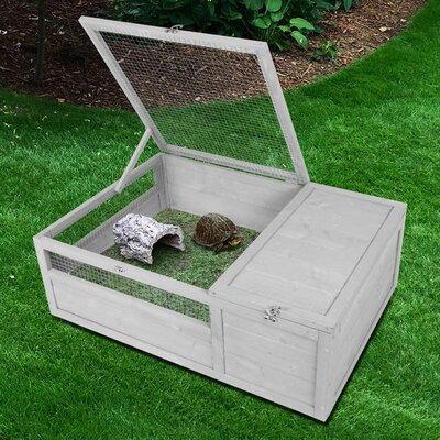 Tucker Murphy Pet™ Byers Wooden Turtle Hutch House Small Animal Reptile Cage Enclosure w/ Pop-up Cover in Gray, Size 12.5 H x 36.5 W x 26.5 D in