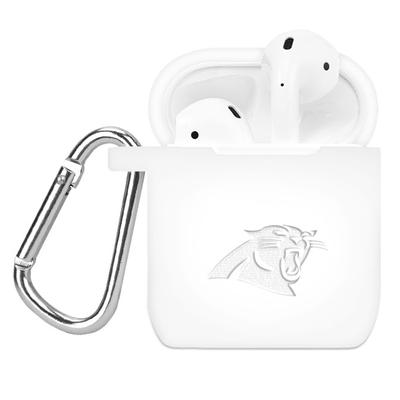 White Carolina Panthers Debossed Silicone AirPods Case Cover