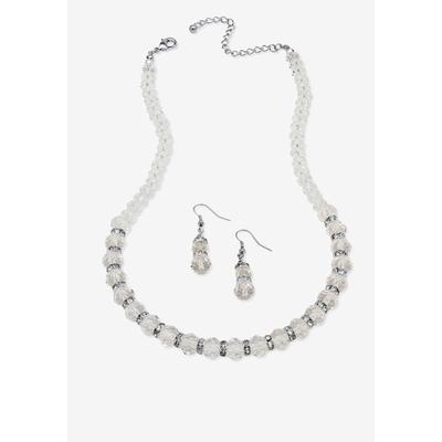 Silver Tone Graduated Necklace & Earring Set Simulated 18  plus 2  ext by PalmBeach Jewelry in April